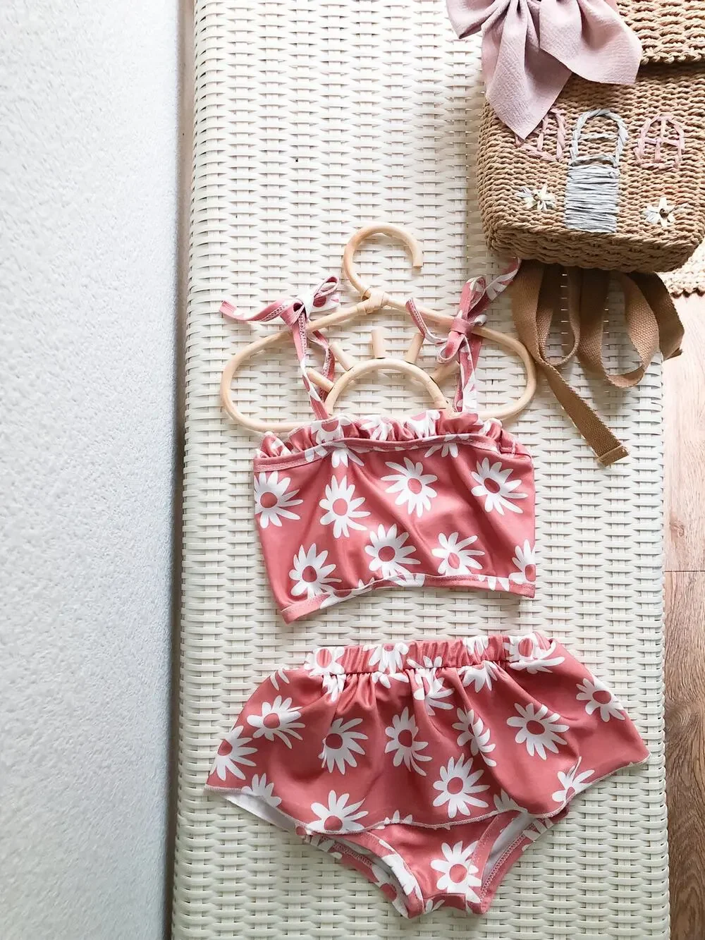 New Rose Gold Floral 2pc Skirted peplum Bloomers + Frill Top Playsuit Set 3T/4T